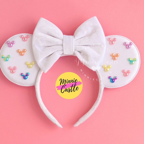 Mickey Pearls ears, Mickey Ears, Minnie ears, Pastel Rainbow Mouse Ears, Velvet Mickey ears, Mouse ears headband, Mouse Ears Gifts