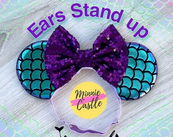 Mermaid Mickey Ears, Mermaid Mickey Ears, Ariel Ears, Baby Toddlers Minnie Ears, Minnie Ears, Mouse Ears with Elastic Headband, Mermaid Ears