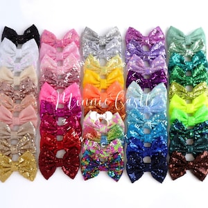 Large 5 Inch Sequin Bows, Bulk Sequin Hair Bows, Wholesale Sequin Bows, 5" Glitter Bows, Choose Color, Shiny Messy Bows Without Hair Clip