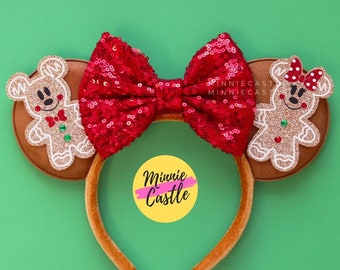 Disney Red and Green Gingerbread Ears Headband Disney Parks Christmas Green Red Xmas Gingerbread Bow Minnie  main image 4