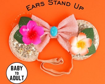 Moanas Mickey Ears, Mickey Ears, Moanas Ears, Minnie Ears, Princess Ears, Adult Mickey Ears, Mouse Ears with Adjustable Elastic Headband