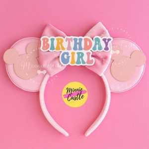 Minnie Birthday Mouse Ears, Mickey Ears, Pink Birthday Girl,  Minnie ears, Pink Velvet Mickey Ears for Kids and Adults, Mouse ears headband