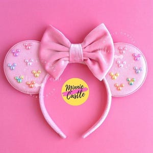 Mickey Pearls ears, Mickey Ears, Minnie ears, Pink Mouse ears, Velvet Mickey ears, Mouse ears headband, Pastel Rainbow Pearls Minnie Ears