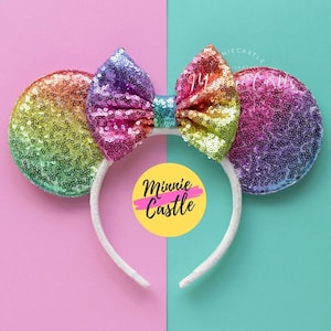 Mouse Ears Rainbow Headband Mickey Minnie Sequin Ears Kids & Adults