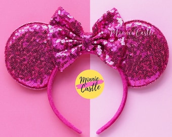 Mouse Ears Fuchsia Headband Sequin Minnie Mickey Ears Kids & Adults