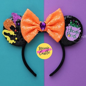 Hocus Pocu Mickey-oren, Hocus Pocu Halloween-oren, zussen heks Mickey-oren, Halloween-minnie-oren, Mickey-oren, muizenoren hoofdband