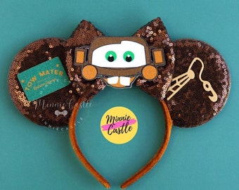 Tow Truck Mouse Ears with Bow | Rusty Car Race Headband for Family Trip | Magical Theme Park Accessories
