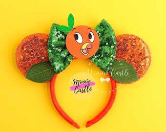 Orange Citrus Bird Ears, Mickey Ears, Garden Orange Mouse Ears, Minnie Ears, Mouse Ears Headband, Orange Citrus Bird Mickey Ears