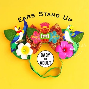 Tiki Bird Room Ears, Mickey Ears, Tiki Bird Room Mickey Ears, Mouse Ears, Minnie Ears, Mouse Ears with Elastic Headband, Characters Ears
