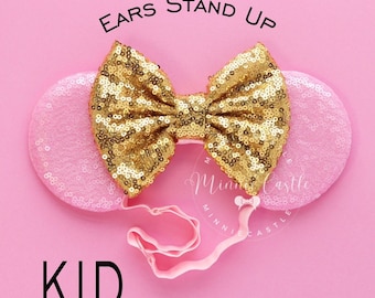 Mickey Ears with Elastic Headband, Mickey Ears, Minnie Ears, Pink and Gold ears, Mouse Ears with Elastic Headband, Mickey Ears