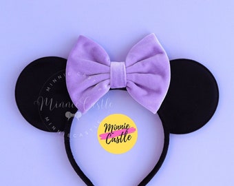 Orecchie di Topolino, Orecchie di Topolino con fiocco color lavanda, Orecchie di topo lilla, Orecchie di Minnie, Fascia per orecchie di topo, Orecchie di topo con fiocco viola chiaro, Orecchie non glitterate