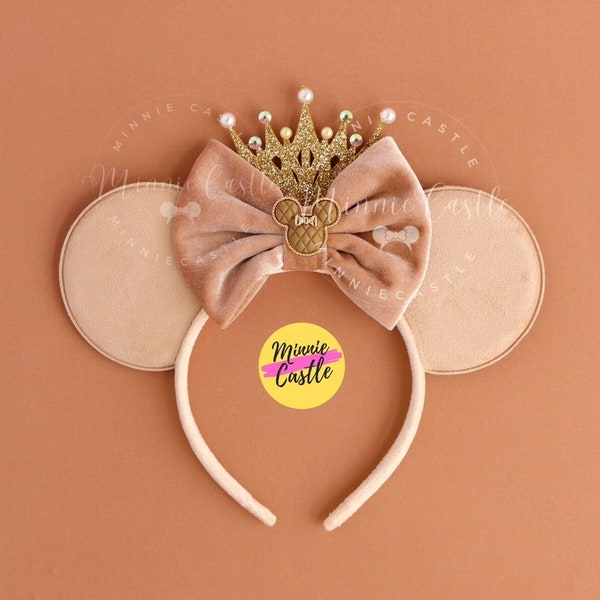 Beige Mickey Ears, Minnie Crown Ears with Mouse Charm, Mickey Ears, Velvet Mouse Ears, Minnie Ears, Mickey Ears, Mouse Ears Headband