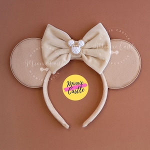 Beige Mouse Ears,  Mickey Ears, Velvet Mouse Ears, Minnie Ears, Minnie Charm Mickey Ears, Cream Ears, Minnie Ears, Mouse Ears Headband