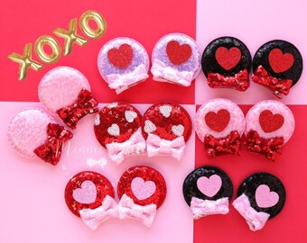 Valentines Day Mickey Ears, Minnie ears Hair clips, Mickey ears hair clip, Valentines Mickey Ears, MOuse Ears Hair Clips for Kids