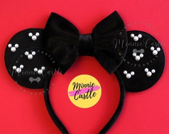 Mickey Perlenohren, Mickey Perlen schwarze Ohren, Minnie Ohren, weiße Perlenohren, Mickey Ohren, Maus Ohren Stirnband, Samt Mickey Ohren, schwarze Ohren