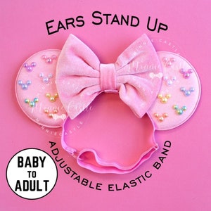 Mickey Pearl Mouse Ears, Mickey Ears, Minnie Ears, Adult Mickey Ears, Pastel Rainbow Minnie Ears Elastic Headband, Mickey Ears, Minnie Ears