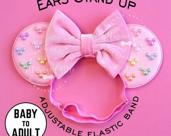 Mickey Pearl Mouse Ears, Mickey Ears, Minnie Ears, Adult Mickey Ears, Pastel Rainbow Minnie Ears Elastic Headband, Mickey Ears, Minnie Ears