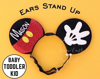 Mickey Ears with Elastic Headband, Toddlers and Boy Mickey Ears, Mickey Pants & Hand Mouse Ears, Personalized Ears, Mickey Ears, Mouse Ears