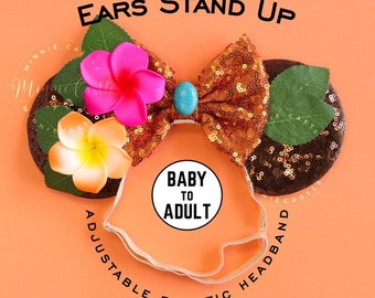 Moanas Mickey Ears, Adult Mickey Ears, Moanas Ears, Minnie Ears, Princess Ears, Mickey Ears, Mouse Ears with Adjustable Elastic Headband