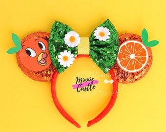 Orange Citrus Bird Ears, Mickey Ears, Garden Orange Mouse Ears, Minnie Ears, Mouse Ears Headband, Orange Citrus Bird Mickey Ears