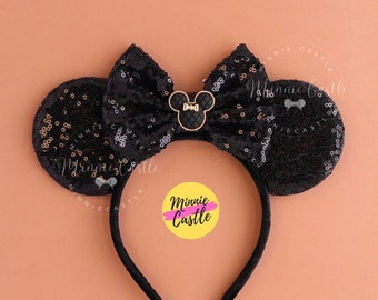 Black Mickey Ears, Mickey Ears, Minnie Charm Mouse Ears, Minnie Ears, Mouse Ears Headband, Black Minnie Ears, Sequin Mouse Ears