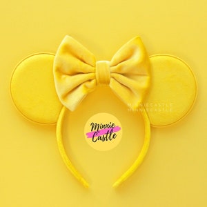 Non Glitter Yellow Mickey ears, Velvet Bow Mouse Ears, Minnie Ears, Mouse Ears Headband, Yellow Ears, Mickey Ears, Velvet Mickey Ears