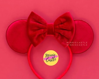 Mickey ears, Red Mickey Ears, Velvet Bow Mouse Ears, Minnie Ears, Mouse Ears Headband, Red Ears, Mickey Ears, Non Glitter Mickey Ears