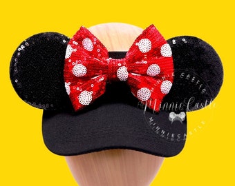 Mickey Ears Visor, Mickey Black Visor, Minnie Ears, Mickey Ears, Red White Polka dot Mouse Ears, Mickey Hat, Minnie Hat, Minnie Ears gift