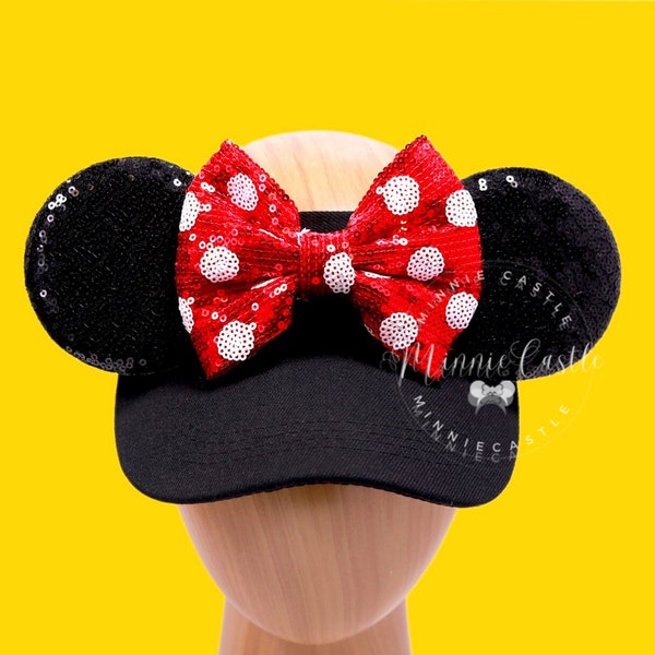 Mickey Ears Visor, Mickey Black Visor, Minnie Ears, Mickey Ears, Red White Polka dot Mouse Ears, Mickey Hat, Minnie Hat, Minnie Ears gift