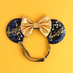 Minnie ears, Music Note Mickey ears, Mickey ears, Adult Women Mouse Ears, Sequin Minnie Ears w Elastic headband, Music Minnie ears