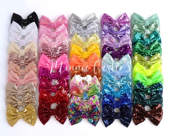 Large 5 Inch Sequin Bows, Bulk Sequin Hair Bows, Wholesale Sequin Bows, 5" Glitter Bows, Choose Color, Shiny Messy Bows Without Hair Clip