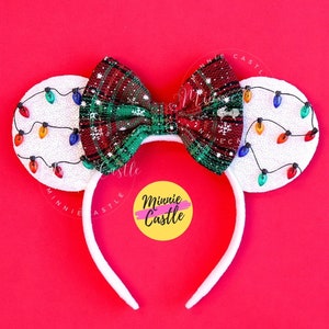 Christmas Light Balls Mouse Ears, Mickey Ears, Santa Hat Mouse Ears, Christmas Mickey Ears,  Minnie Ears, Mouse Ears Headband for Kids Adult
