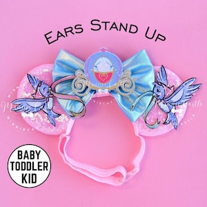 Cinderell Bird Mouse Ears, Baby Minnie Ears, Toddler Mickey Ears, Princess Carriage Mouse ears with Adjustable Elastic  Headband for Kids