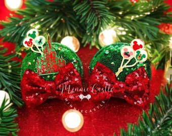 Weihnachten Minnie Haarspangen, Micky Ohren, Maus Ohr Haarspangen für Erwachsene und Kinder, Urlaub Micky Ohr für Geschenk, Zauberschloss & Luftballons