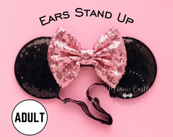 Minnie Ears, Mickey Ears Elastic Headband, Women Adult Mouse Ears, Mickey Ears, Pink and Black Mouse Ears, Minnie Ears with Elastic Headband