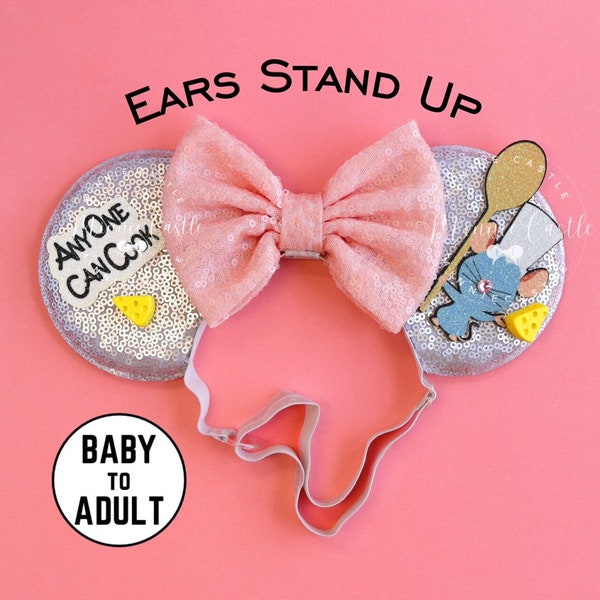 Remy Ears, Mickey Ears, Remy Mickey Ears Elastic Headband, Minnie Ears, Remy Mouse Ears, Mouse Ears Headband, Mickey Ears for Baby to Adults