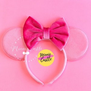 Mickey Ears, Pink Minnie Ears Pink Bow Mouse Ears, Minnie Ears, Mouse Ears Headband, Pink Ears, Velvet Mickey Ears, Velvet Minnie Ears
