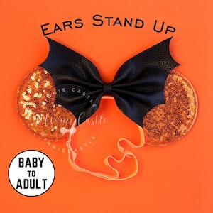 Mickey Ears Halloween, Bat Bow Mouse Ears, Goth Mickey Ears, Halloween Bat Minnie Ears, Adult Women Orange Minnie Ears with Elastic Headband
