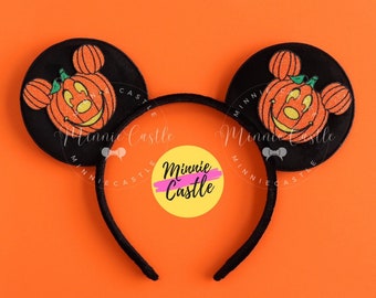 Mickey-oren Halloween, Halloween-pompoenoren, jongen Mickey-oren, pompoen Halloween-oren voor mannen, oranje zwarte muisoren hoofdband