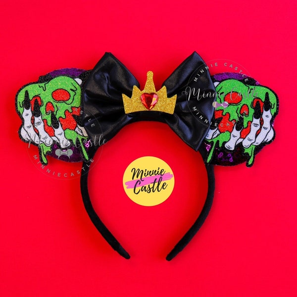 Oreilles de Mickey de sorcière maléfique, oreilles de souris Apple Queen empoisonnées, oreilles de Mickey, oreilles d’Halloween, oreilles de Minnie, oreilles de souris reine des neiges, bandeau d’oreille de souris