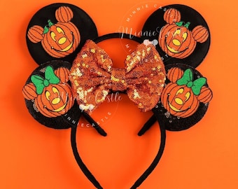 Mickey Ears Halloween, Halloween Pumpkin Ears, Mickey ears, Minnie ears, Pumpkin Halloween Minnie ears, Orange Black Mouse Ears Headband