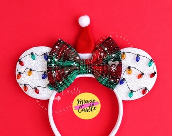 Christmas Light Balls Mickey Ears, Mickey Ears, Christmas Santa Hat Mouse Ears, Christmas Mickey Ears,  Minnie Ears, Mouse Ears Headband