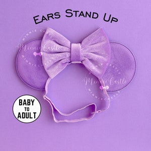 Mickey Ears Lavender, Mickey Ears, Adult Women Mouse Ears Elastic Headband, Velvet Bow Minnie Ears, Minnie Ears, Light Purple Mickey Ears