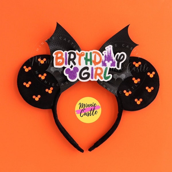 Birthday Halloween Mouse Ears | Bat Bow Orange Pearl Headband | Theme Park Accessory