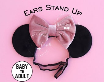 Mickey Ears, Indi Pink Mickey Ears, Minnie Ears, Mauve bow Mouse Ears, Mickey Ears Elastic Headband, Mickey Ears, Mouse Ears Baby to adults