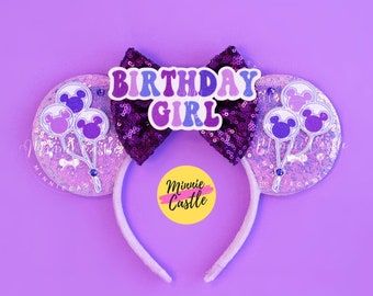 Birthday Girl Ears, Purple Birthday Mickey Ears, Balloons Mouse Ears, Minnie ears, Birthday ears, Birthday Minnie Ears, Mouse ears headband