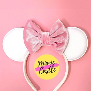 Mickey Ears, White Mickey Ears, Pink Mouse Ears, Minnie Ears, Velvet Mickey Ears, Minnie Ears, Mouse Ears Headband, Mickey Ears, Velvet Ears