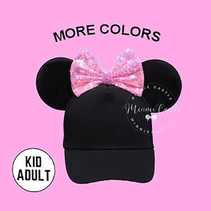 Mickey Ears Hat with Bow, Minnie Ear Baseball Cap, Mouse Ears Hat , Mickey Ears Baseball Cap, Mouse Ears  Adults and Kids, Minnie Ears Hat