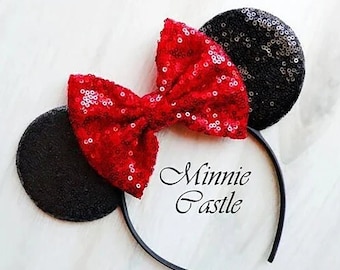Mouse Ears Red Black Headband Mickey Minnie Classic