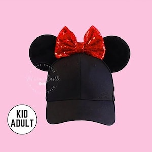 Mickey Ears Hat, Mickey Ears Baseball Cap, Minnie Ears Hat with Bow, Mickey Ears Baseball Cap, Mouse Ears  Adults and Kids, Minnie Ears Hat